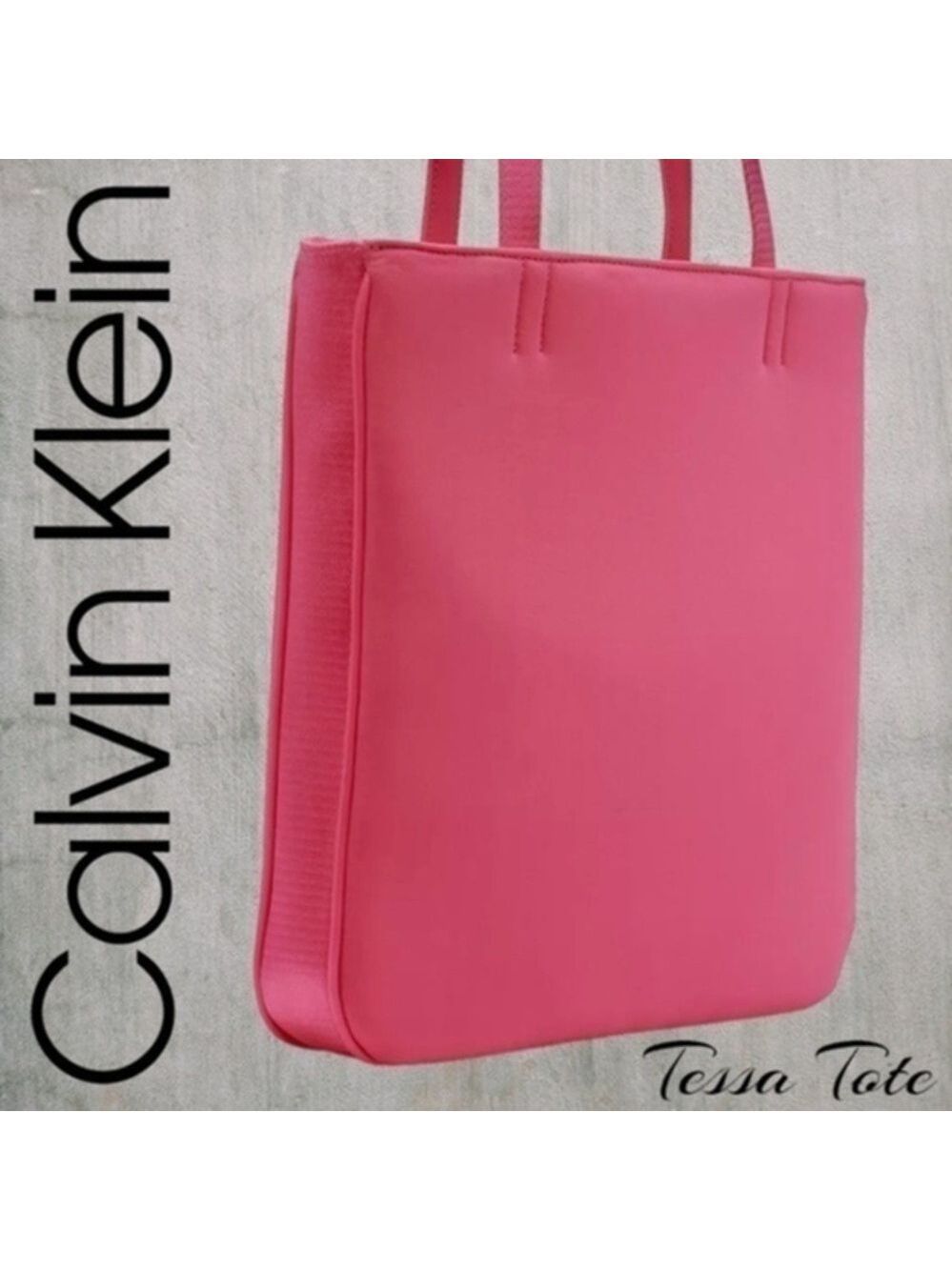 CALVIN KLEIN Tessa Neoprene Pocketed Top Snap Tote in Barbie Pink NWT
